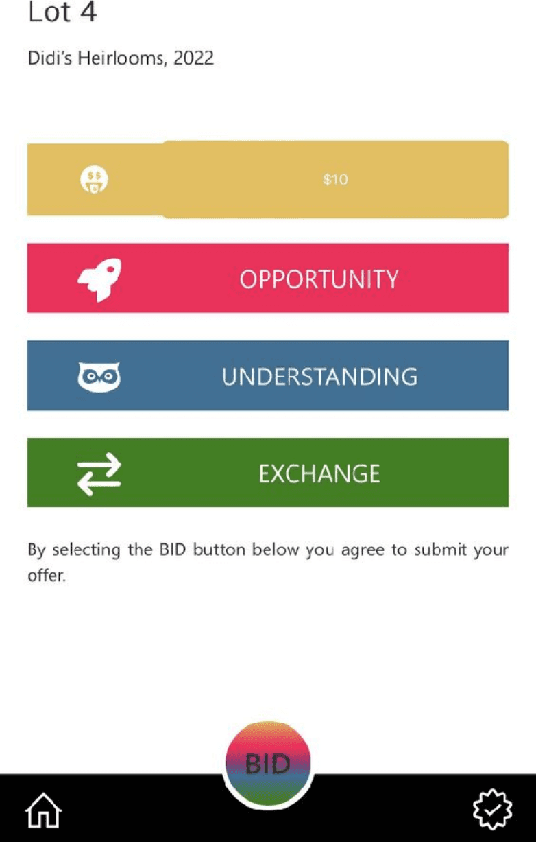 Post Capitalistic Auction bidding software interface.